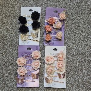 Floral Rose & Butterfly Hair Clip Set